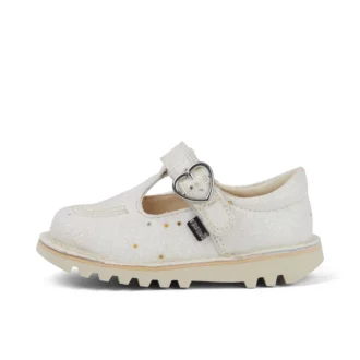 Zapatillas Kick T-Bar con purpurina para bebés unisex, blancas