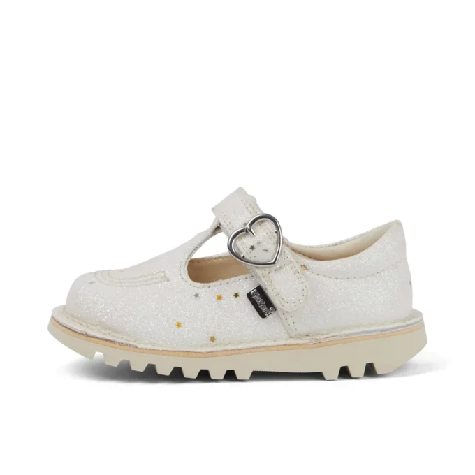 Zapatillas Kick T-Bar con purpurina para bebés unisex, blancas
