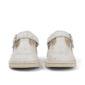 Zapatillas Kick T-Bar con purpurina para bebés unisex, blancas