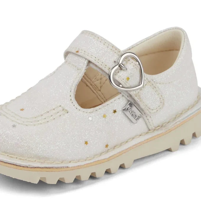 Zapatillas Kick T-Bar con purpurina para bebés unisex, blancas