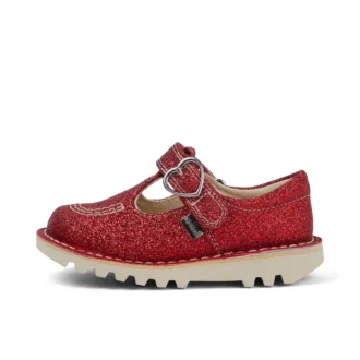 Zapatillas Kick T-Bar Glitter unisex para bebé, color rojo