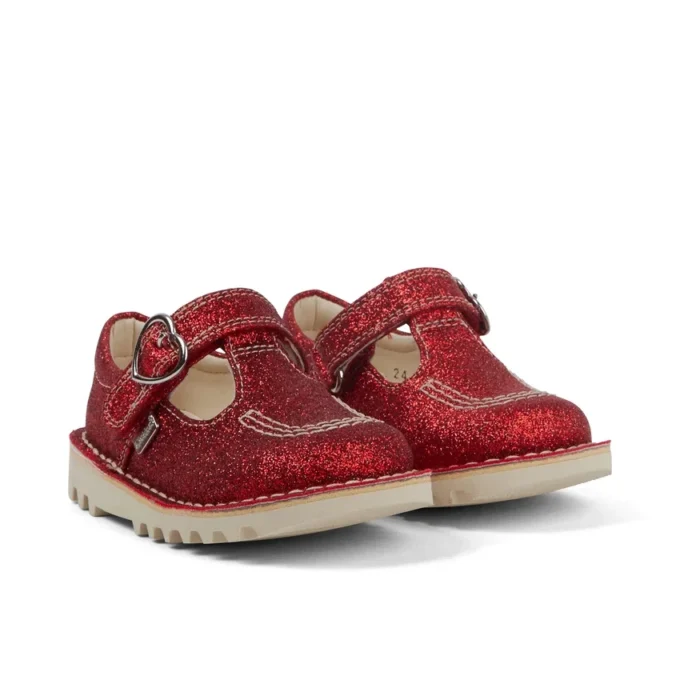 Zapatillas Kick T-Bar Glitter unisex para bebé, color rojo