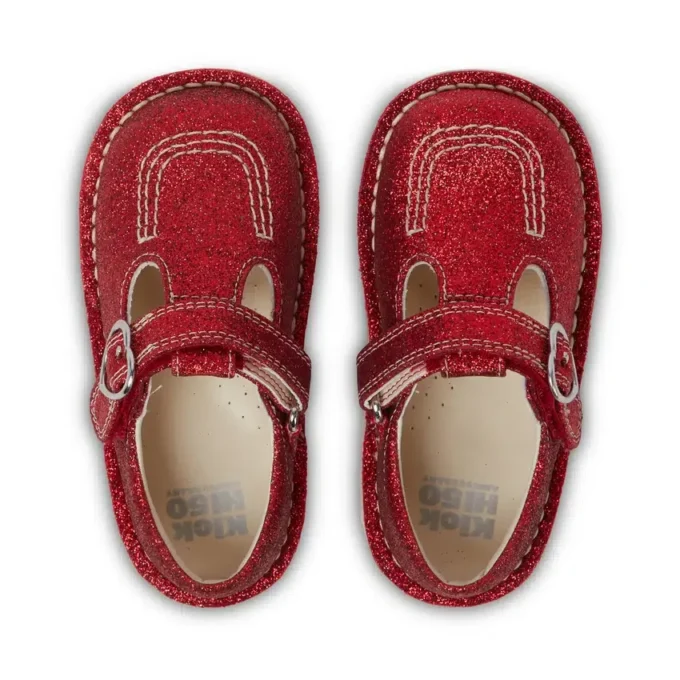 Zapatillas Kick T-Bar Glitter unisex para bebé, color rojo