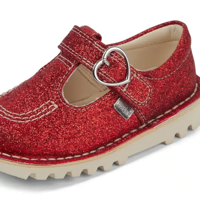 Zapatillas Kick T-Bar Glitter unisex para bebé, color rojo