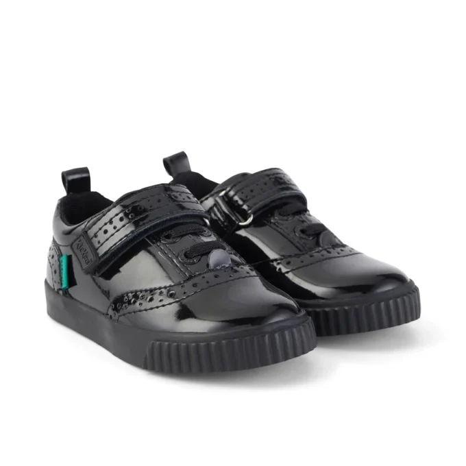 Zapatillas Tovni Brogue para niñas pequeñas, charol negro