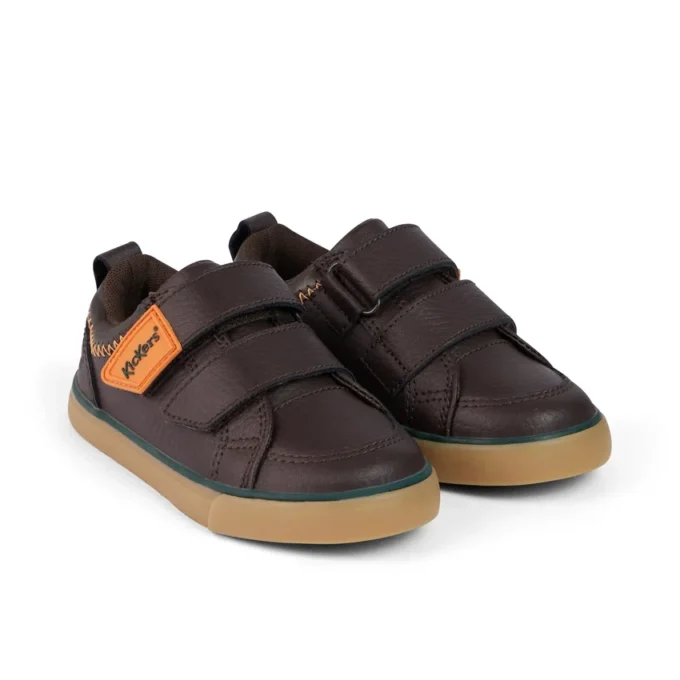 Zapatillas Tovni Twin ZigZag para niño pequeño, de piel marrón