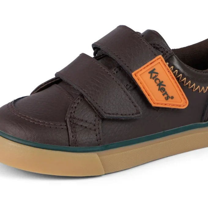 Zapatillas Tovni Twin ZigZag para niño pequeño, de piel marrón