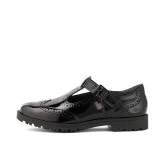 Zapatos de charol con barra en T Lachly Brogue para mujer joven, color negro