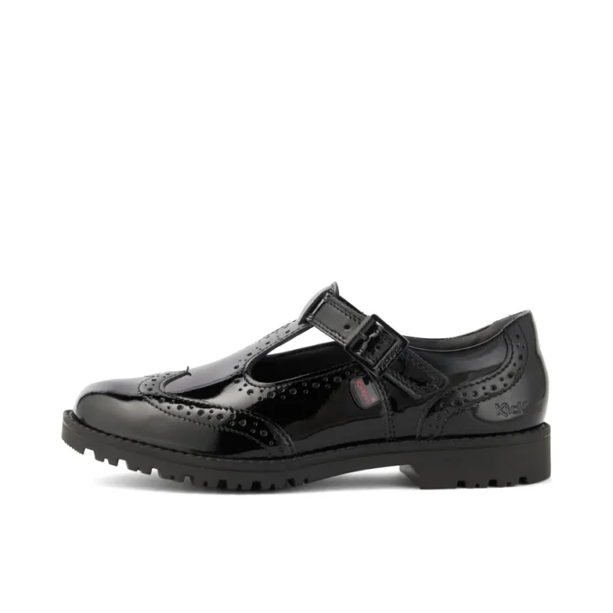 Zapatos de charol con barra en T Lachly Brogue para mujer joven, color negro
