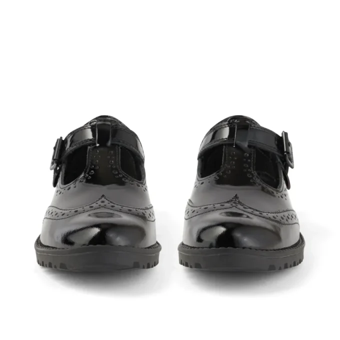 Zapatos de charol con barra en T Lachly Brogue para mujer joven, color negro
