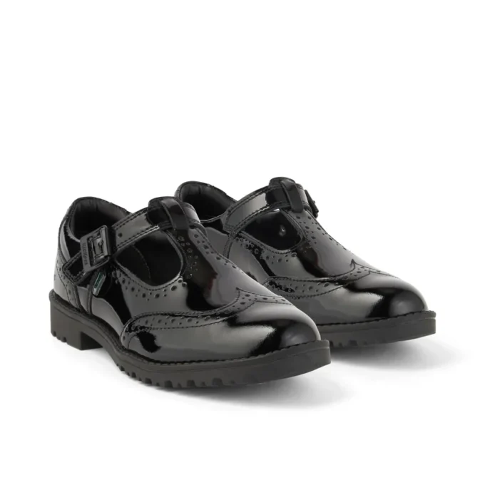 Zapatos de charol con barra en T Lachly Brogue para mujer joven, color negro