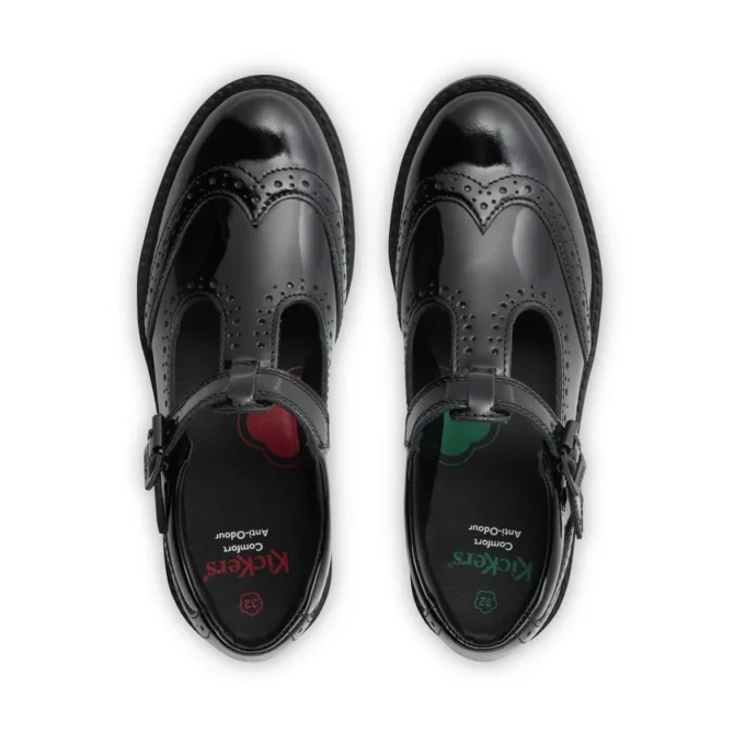 Zapatos de charol con barra en T Lachly Brogue para mujer joven, color negro