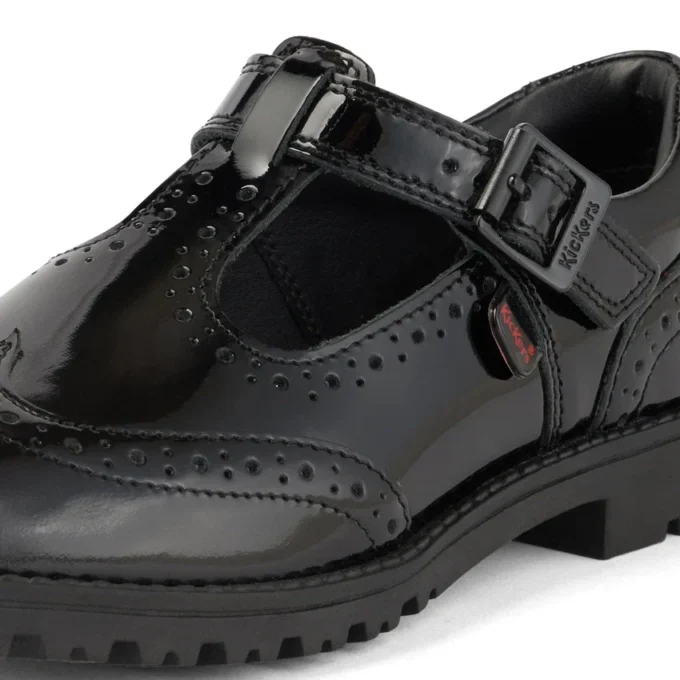 Zapatos de charol con barra en T Lachly Brogue para mujer joven, color negro