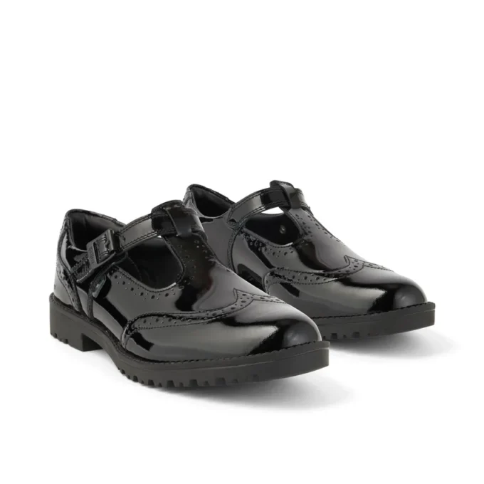 Zapatos de charol con barra en T Lachly Brogue para niñas, color negro