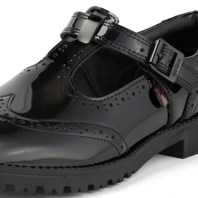 Zapatos de charol con barra en T Lachly Brogue para niñas, color negro