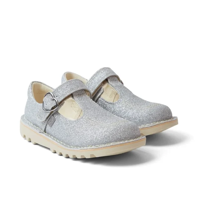 Zapatos de niña Kick T-Bar Glitter Cosmic Textile Silver