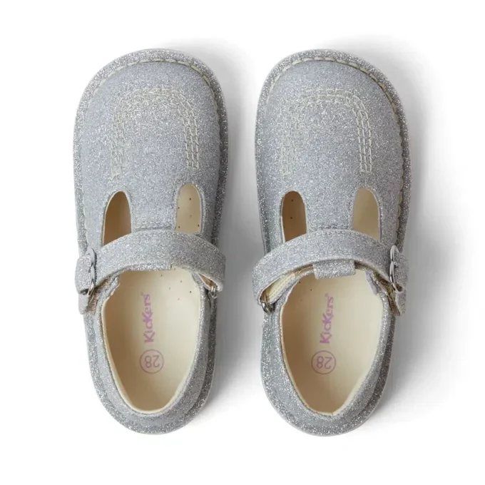 Zapatos de niña Kick T-Bar Glitter Cosmic Textile Silver