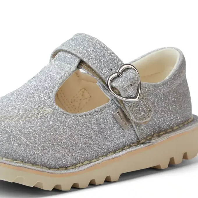 Zapatos de niña Kick T-Bar Glitter Cosmic Textile Silver