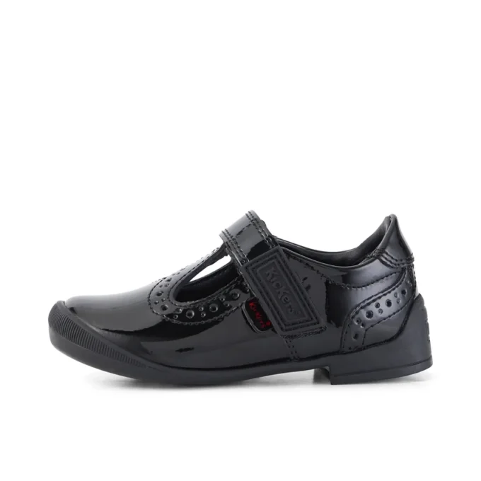 Zapatos de niña pequeña Bridie Brogue T-Vel de charol negro