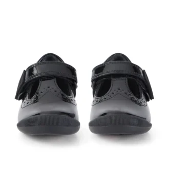 Zapatos de niña pequeña Bridie Brogue T-Vel de charol negro