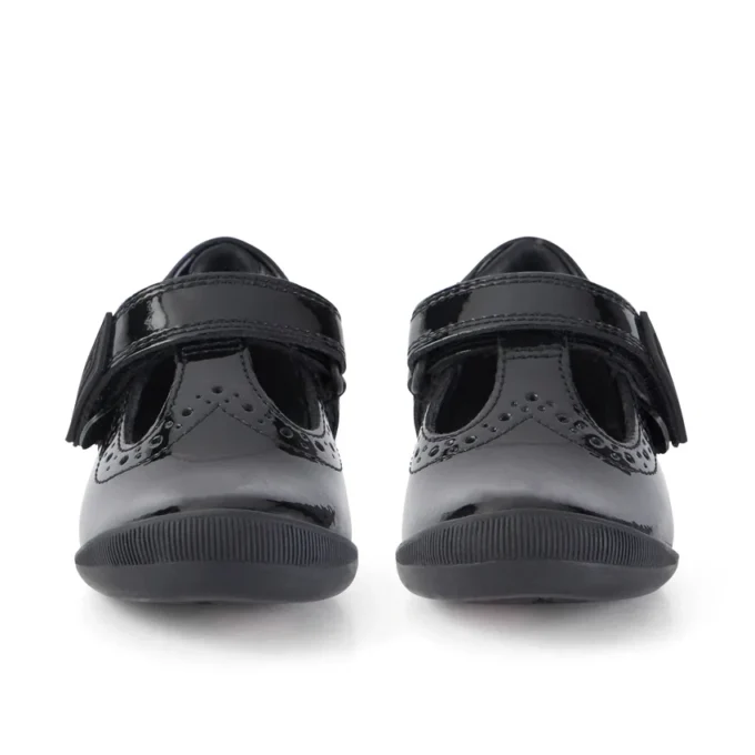 Zapatos de niña pequeña Bridie Brogue T-Vel de charol negro