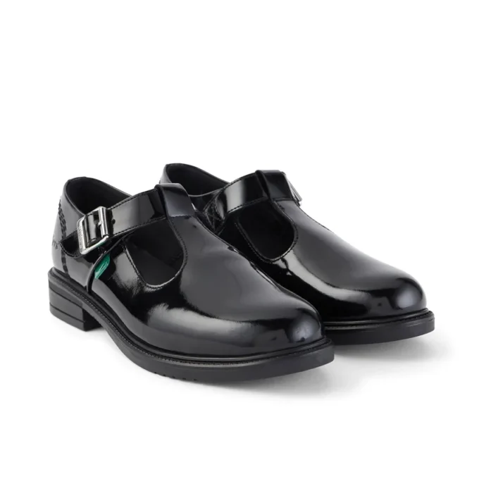 Zapatos de piel con barra en T Lach para mujer joven, color negro