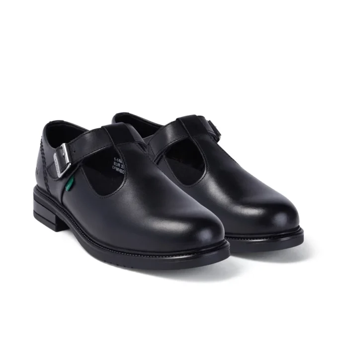 Zapatos de piel con barra en T Lach para mujer joven, color negro