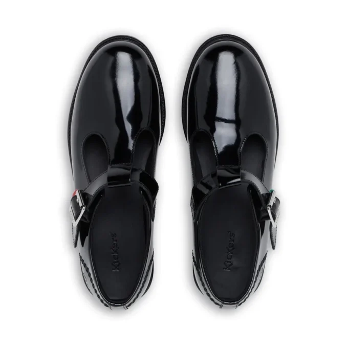 Zapatos de piel con barra en T Lach para mujer joven, color negro