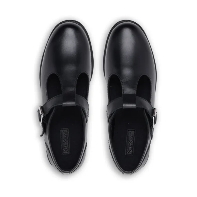 Zapatos de piel con barra en T Lach para mujer joven, color negro