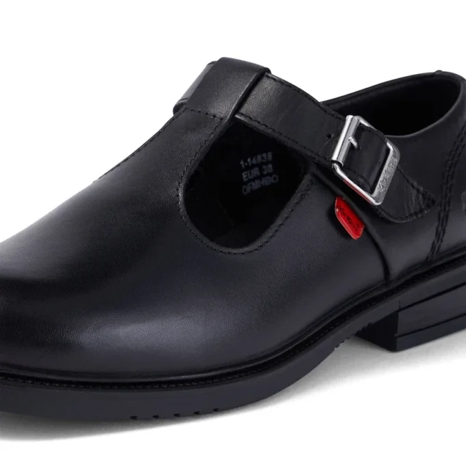 Zapatos de piel con barra en T Lach para mujer joven, color negro