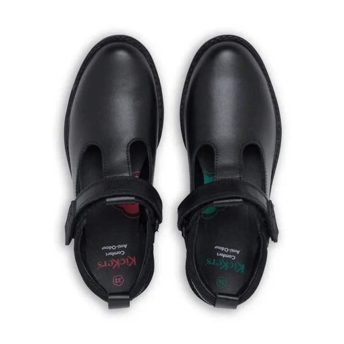Zapatos de piel con barra en T Lachly para niñas, color negro