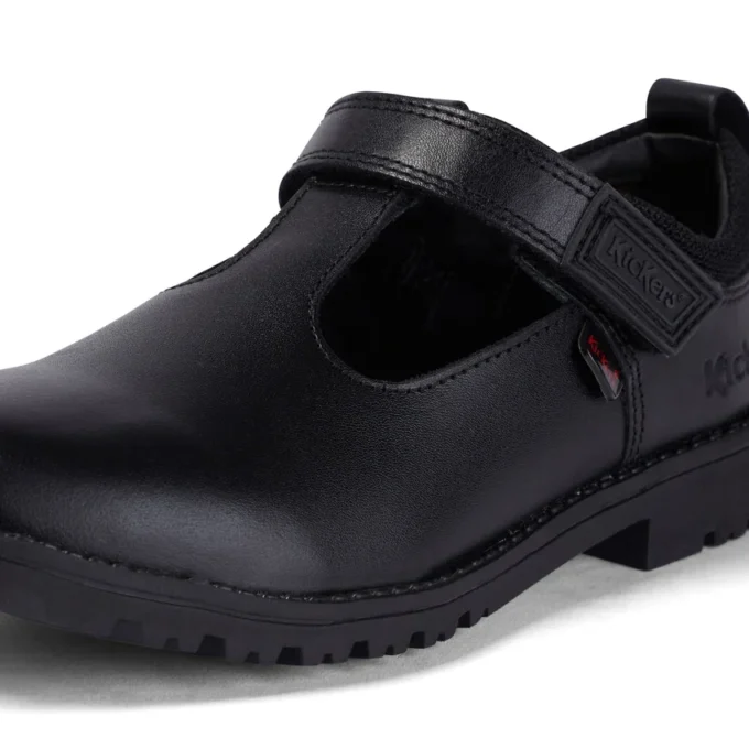 Zapatos de piel con barra en T Lachly para niñas, color negro