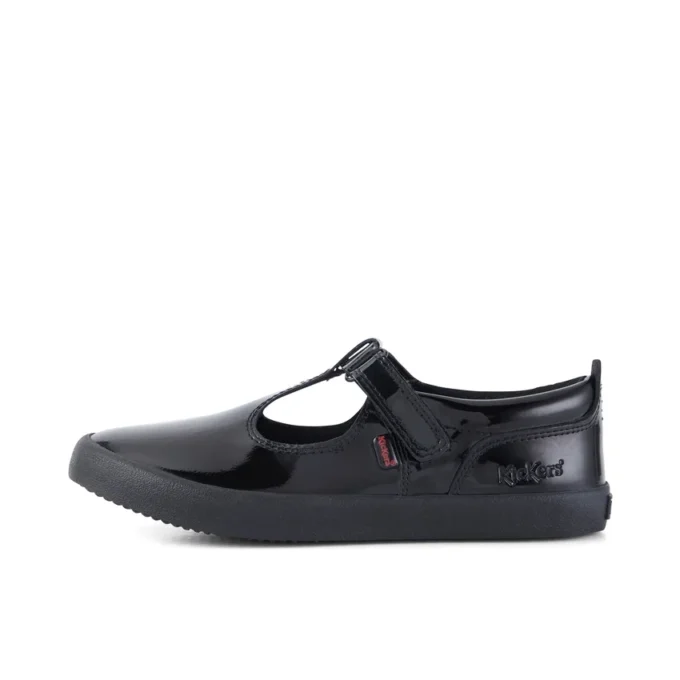 Zapatos Kariko T Bar de charol para niñas, color negro