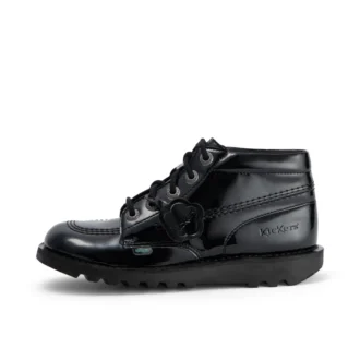 Zapatos Kick Hi de piel alternativa charol para mujer joven, negros