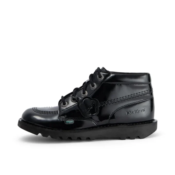 Zapatos Kick Hi de piel alternativa charol para mujer joven, negros