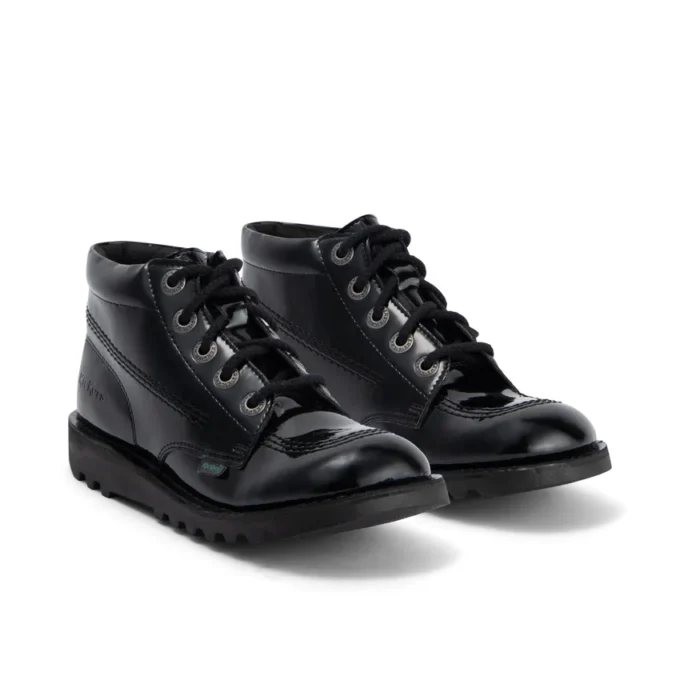 Zapatos Kick Hi de piel alternativa charol para mujer joven, negros