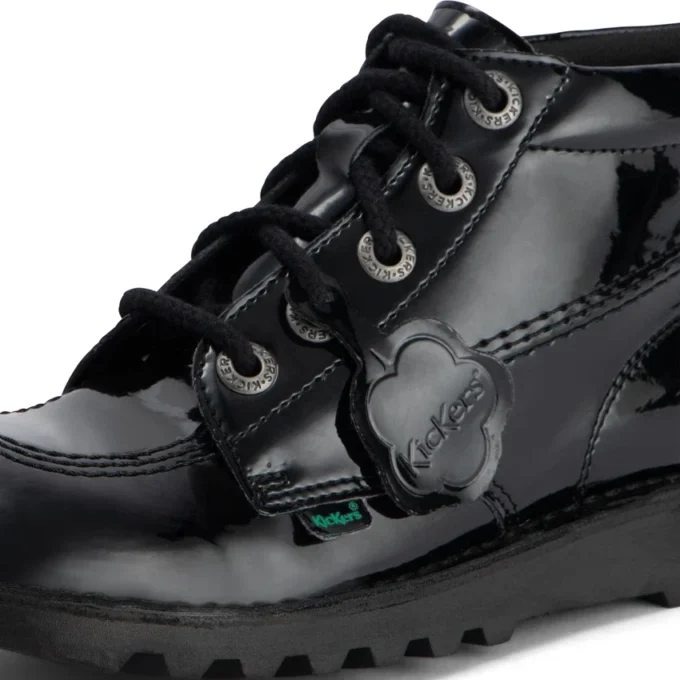 Zapatos Kick Hi de piel alternativa charol para mujer joven, negros