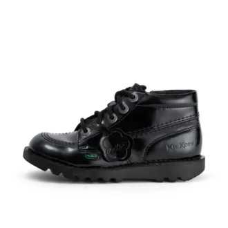 Zapatos Kick Hi Zip de piel sintética y charol para niñas, en color negro