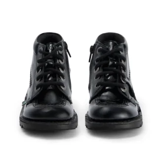 Zapatos Kick Hi Zip de piel sintética y charol para niñas, en color negro