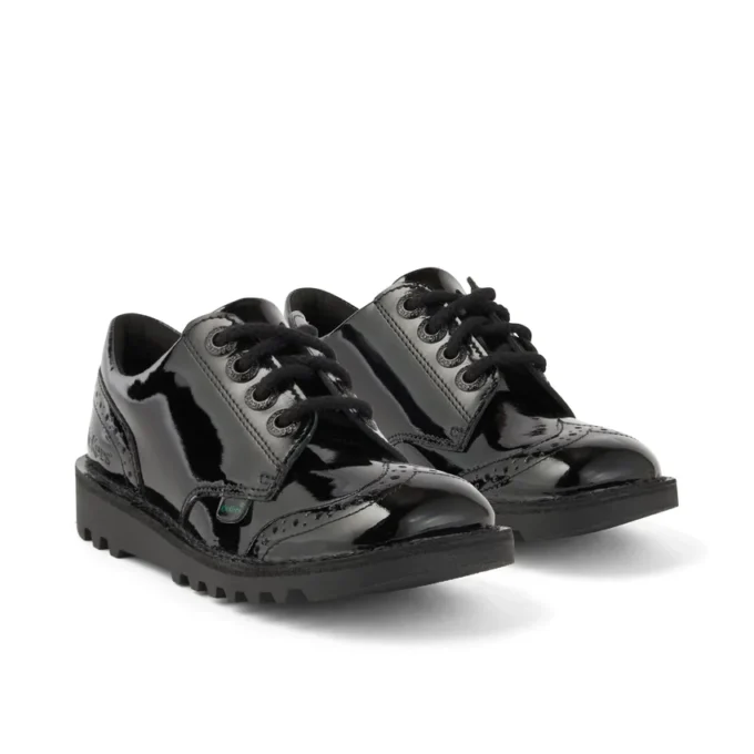 Zapatos Kick Lo para mujer joven, estilo brogue, de charol negro