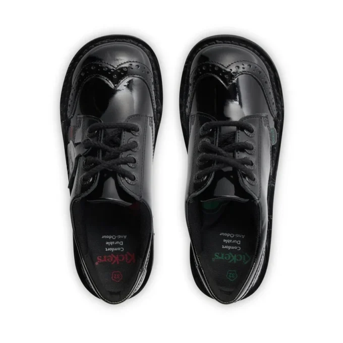 Zapatos Kick Lo para mujer joven, estilo brogue, de charol negro