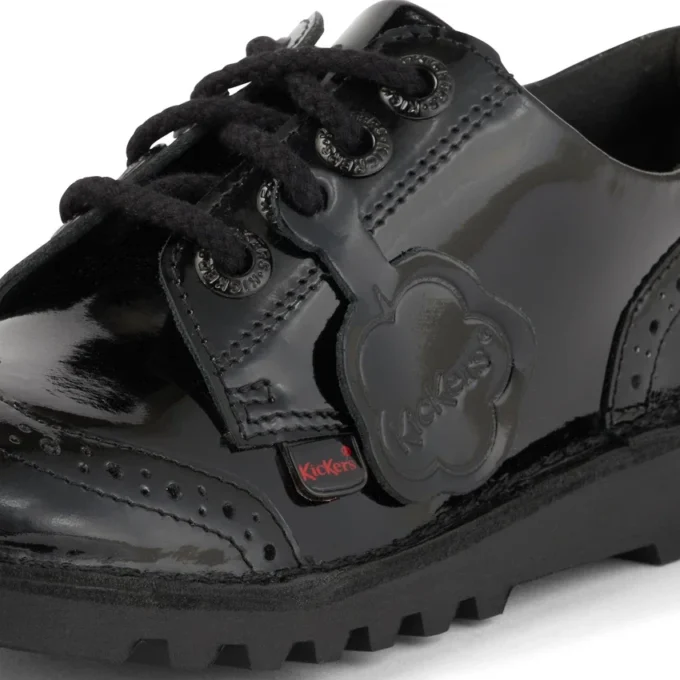Zapatos Kick Lo para mujer joven, estilo brogue, de charol negro