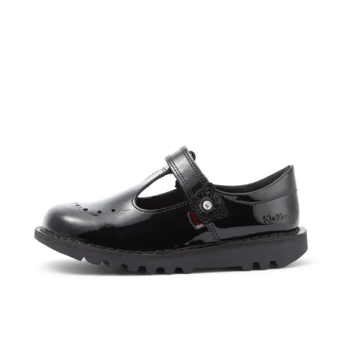 Zapatos Kick T-Bar Bloom de charol negro para niñas