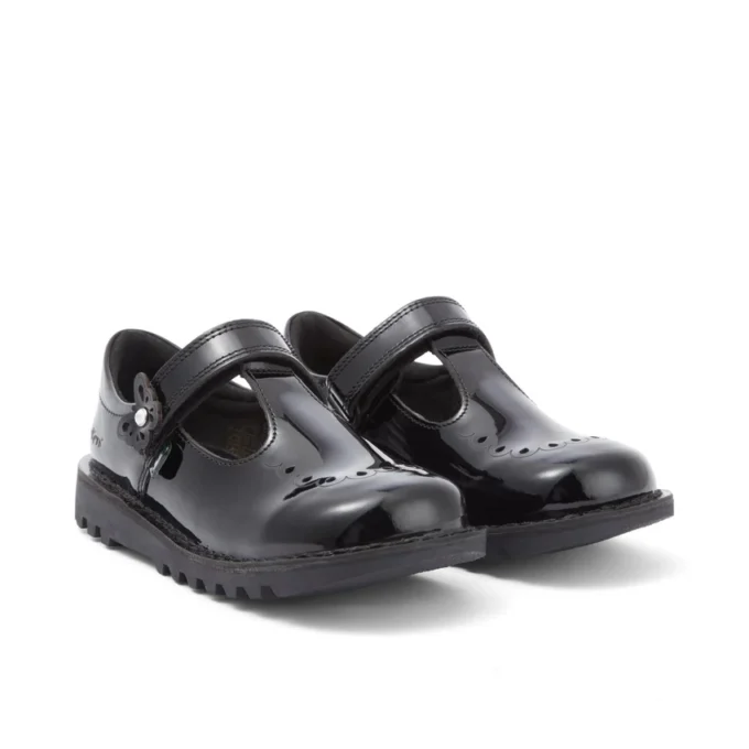 Zapatos Kick T-Bar Bloom de charol negro para niñas
