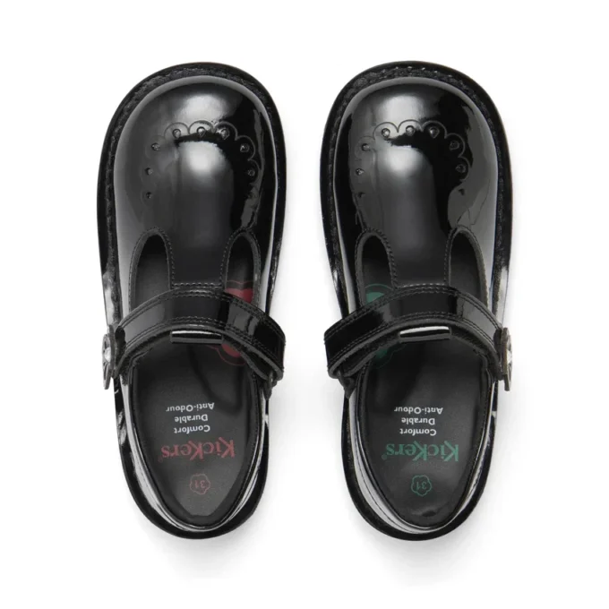 Zapatos Kick T-Bar Bloom de charol negro para niñas