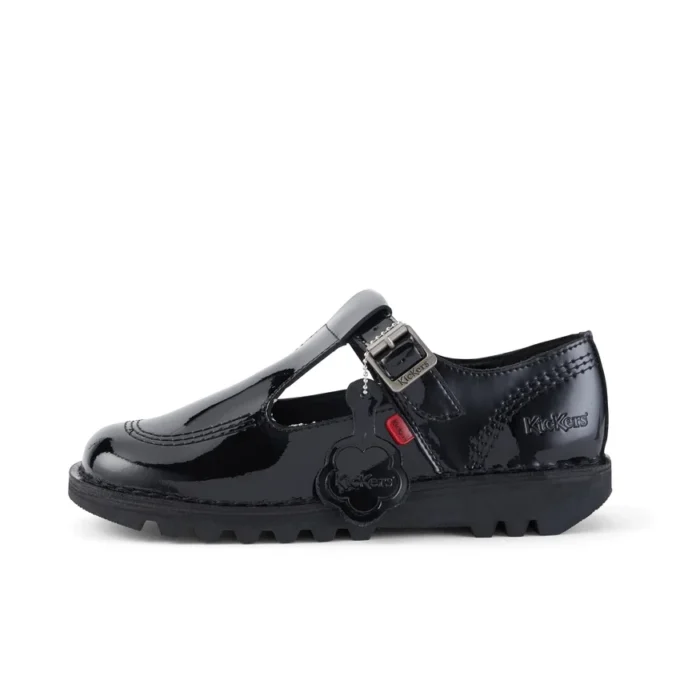 Zapatos Kick T-Bar de charol para mujer, color negro