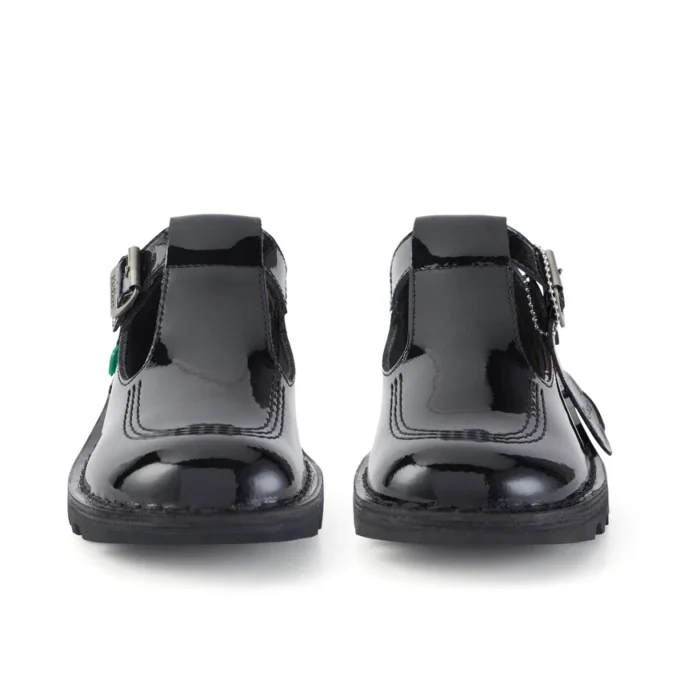 Zapatos Kick T-Bar de charol para mujer, color negro