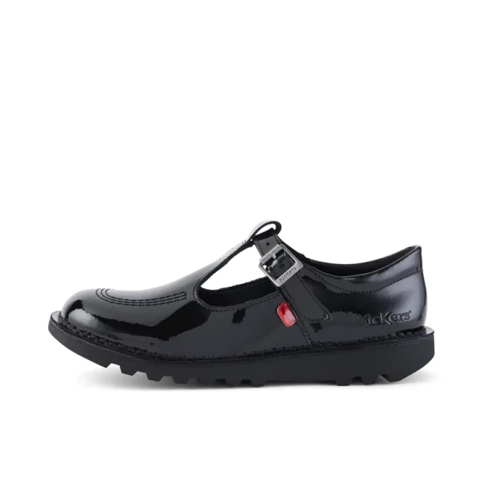Zapatos Kick T-Bar de charol para mujer joven, color negro