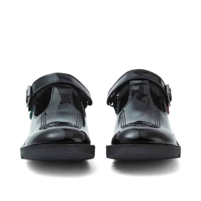 Zapatos Kick T-Bar de charol para mujer joven, color negro