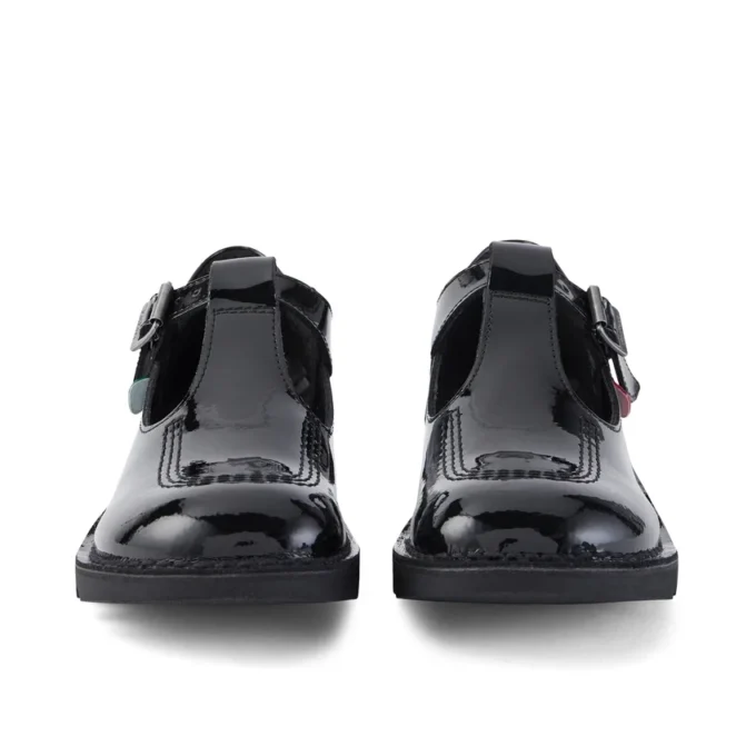 Zapatos Kick T-Bar de charol para mujer joven, color negro